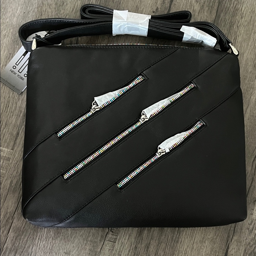 Black Crossbody Bag with Zipper Accents